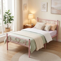 Lit plateforme romantique en métal, cadre de lit double avec motif cœur, aucun sommier tapissier nécessaire, montage facile pour chambre de fille