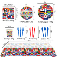 Vaisselle jetable en papier pour fête du Nouvel An chinois, drapeaux du monde entier, décorations sur le thème des anniversaires, assiettes et gobelets