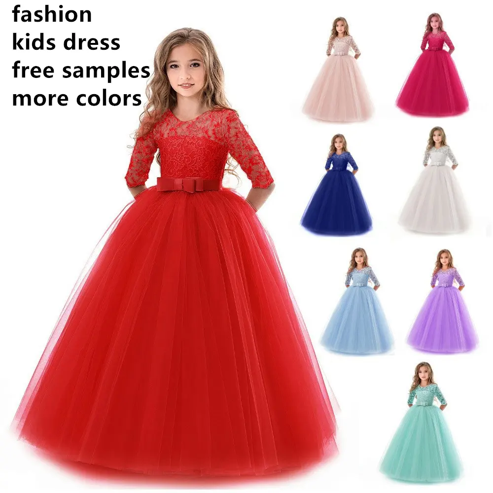 2022 6-14 Years Flower Lace Dress Girls Clothes Princess Party Pageant Long Gown Kids Dresses for Girls Wedding Evening Clothing