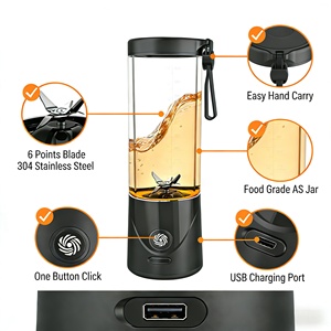 โรงงานขายส่งเครื่องปั่น เครื่องใช้ไฟฟ้าในครัว ความจุ 550 มล. เครื่องปั่นไฟฟ้าแบบพกพาไร้สาย ชาร์จด้วย USB ควบคุมด้วยปุ่มกด บดน้ำแข็งได้ - Product Image 6