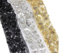 Bordure en dentelle à motif floral faite à la main avec des paillettes brillantes et des strass, en polyester/nylon, pour robes, sacs, chaussures - Accessoires pour mariage et abaya
