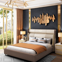Ensemble de meubles de chambre à coucher moderne pour hôtel, lit king-size, lit double capitonné en cuir avec rangement de luxe