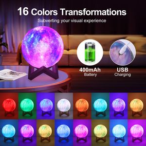 Lámpara De Luna J & <span class=keywords><strong>R</strong></span>, regalo de luz lunar de PVC recargable 16 colores cambio táctil remoto impresión 3D globo Luna luz LED 3D lámpara de Luna - Product Image 2