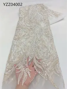 Di lusso di alta qualità in oro con perline di paillettes tessuti per le donne abito da sposa africano pizzo ricamo per la festa