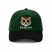 Casquette de baseball personnalisée en velours côtelé avec broderie animale, bicolore, visière incurvée, style Dad Hat, ajustable, streetwear, vente en gros, fournisseur OEM