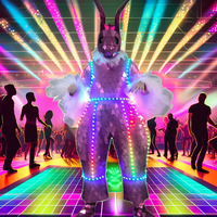 Costume de lapin réfléchissant LED multicolore en PVC, personnalisable, violet, taille unique, pour fête interactive, parc d'attractions