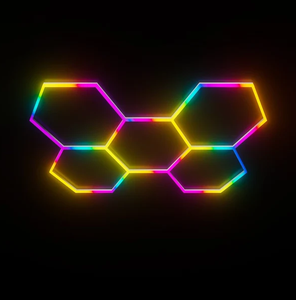 ไฟโรงรถรูปหกเหลี่ยม 5 ช่อง ไฟ LED รูปหกเหลี่ยม RGB ไฟรังผึ้งติดเพดานสำหรับโรงรถ โกดัง ร้านดูแลรักษารถยนต์ - Product Image 1
