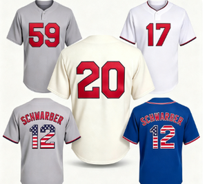 เสื้อเบสบอลสไตล์ฟิลาเดลเฟีย ฟิลลีส์สำหรับผู้ชาย # 59 # 20 # 17 ชวาร์เบอร์ # ชุดยูนิฟอร์มเย็บ 12 จุด - Product Image 1