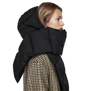 Winter outdoor warm goose down hooded scarf & hats lightweight waterproof nylon eiderdown scarf