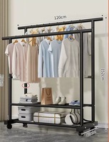 Rak Pakaian Logam Beroda Kapasitas Besar dengan Dua Tiang, Organizer Penyimpanan untuk Kamar Tidur/Balkon, untuk Pakaian & Sepatu, gantungan baju