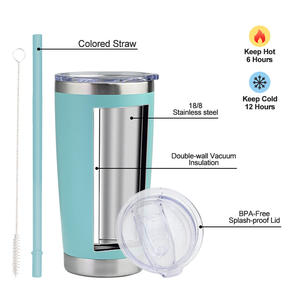 Gobelet isotherme à double paroi en acier inoxydable de 20 oz avec couvercle, personnalisable avec logo, revêtement poudré, pour café, vente en gros - Product Image 6