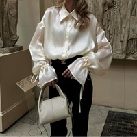 Premium Feeling Tie Satén Camisa de manga larga Cárdigan de mujer de un solo pecho Tops Moda