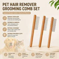 Peigne pour animaux de compagnie personnalisé en gros avec manche en bois, dents en acier inoxydable, brosse démêlante pour chats et chiens