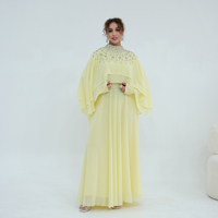 MEXIZO 2026 Ensemble de 2 pièces, Robe de soirée musulmane longue en mousseline de soie avec cape à perles de cristal de luxe, manches longues, pour mariage, Eid, Ramadan