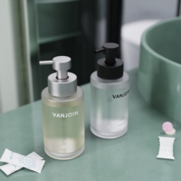 Bouteille de lotion en verre épaissi givré vide de haute qualité avec pompe en métal bouteille de savon moussant de luxe de 350ml avec emballage en boîte