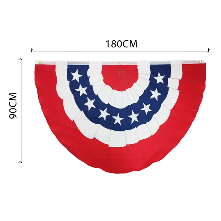 3X6 Feet American Flag Bunting Vivid Color and Fade Resistant Double Stitches Canvas Head USA Pleated Fan Flag for Outdoor