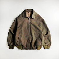 Veste réversible à capuche marron-vert, épaisse, effet vintage délavé, pour l'hiver, avec fermeture éclair et bordure côtelée, effet soleil délavé, style streetwear, service OEM