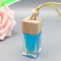 10ml suspendu carré en bois bouchon vide voiture désodorisant parfum Rectangle bouteille en verre avec or corde pompe pulvérisateur pour sceller