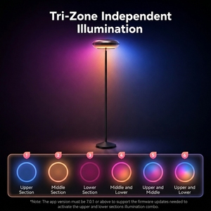 Lampe sur pied intelligente 3 zones 180 cm RGBIC à intensité variable, éclairage vers le haut, éclairage central, éclairage vers le bas pour la maison, le bureau, la salle de jeux, la soirée cinéma - Product Image 5