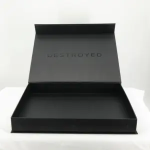 Caixa de presente de cartão rígido impresso personalizado, caixa preta magnética dobrável com ponto uv