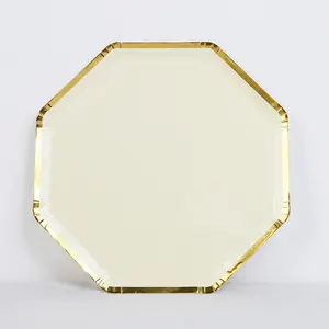 Custom Printed Gold Edge Hexagonal Dinner Paper Plate Yellow disposable restaurant plates