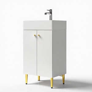 Meuble-lavabo blanc pour salle de bain avec lavabo en céramique simple de 23 pouces, armoire de rangement sur pied, design contemporain et moderne - Product Image 1