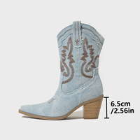 En Stock, Botas Vaqueras de Tacón Grueso, Estilo Occidental, con Contraste de Color, Punta Puntiaguda, Talla Grande, Talla 42