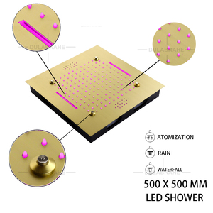 Brushed Gold <strong>20</strong> <strong>Inch</strong> LED Mist <strong>Rain</strong>&amp;Waterfall <strong>Shower</strong> <strong>Head</strong> with Music Speaker Wall Mounted Thermostatic <strong>Shower</strong> Faucet Set - Product Image 4