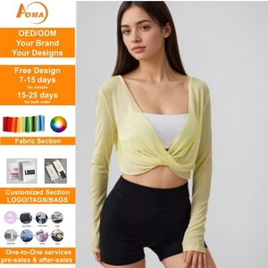 Aoyema V-Neck <strong>Cross</strong> Yoga Cropped <strong>Top</strong> Casual Running Fitness Pilates Autumn Breathable Outerwear Long Sleeve Dry <strong>Top</strong> - Product Image 1
