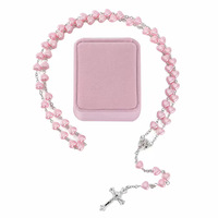 Chapelet Catholique Religieux pour Femmes - Collier Chapelet en Résine Cœur Rose avec Cadeau Exquis