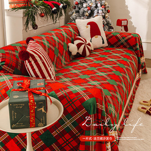 Sky Christmas Sofa Cover Plaid Pattern Polyester Blend Washable Pad Type Sofa <b>Slipcover</b> for Living Room Decoration - Product Image 5
