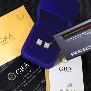 VVS Moissanite GRA certificate 925 <b>Silver</b> 18K gold plate Princess Cut loose diamond Claw Setting Earrings Trendy Fashion Jewelry - Product Image 5