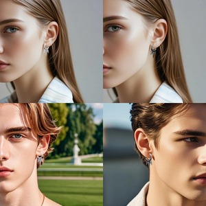 1 Paire de Boucles d'Oreilles Créoles Punk en Acier Inoxydable, Style Hip Hop Gothique, Couleur Argent et Noir, Pendantes, pour Hommes et Femmes - Product Image 6