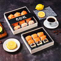 Boîte à sushi rectangulaire en bois biodégradable et recyclable, jetable, pour bento, repas, traiteur, gâteaux, pâtisseries, plats à emporter, conteneur alimentaire