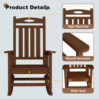 En stock aux États-Unis : Ensemble de 2 chaises à bascule d'extérieur modernes et écologiques en HDPE surdimensionnées pour adultes, pour porche, jardin, pelouse, marron