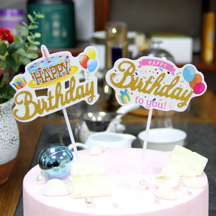 Mutlu doğum günü pastası Topper balon kek ekleme kartı afiş parti malzemeleri