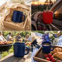 Tasse à café émaillée 12 oz, vaisselle émaillée mouchetée, tasse de camping résistante aux flammes, cadeau de Noël, ensemble couple pour lui et elle, pour l'extérieur