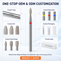 Fraise à ongles diamantée certifiée CE, forme flamme, grain fin argenté, tige de 2,35 mm pour affinage de la surface des ongles naturels (OEM/ODM)