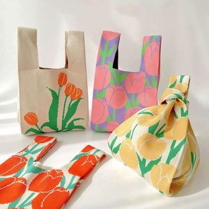 Fashion Design Flower Pattern Knitting Knitted Handbag <b>Cute</b> Ladies Casual Crochet <b>Wallet</b> Knitted Tote Bag - Product Image 2