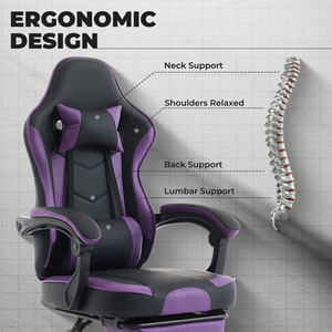 <span class=keywords><strong>Sedia</strong></span> <span class=keywords><strong>da</strong></span> <span class=keywords><strong>Gaming</strong></span> Ergonomica con Poggiapiedi, Massaggio Lombare, Altezza Regolabile, Girevole, Capacità di Carico Massima 136 kg, Nero e Viola - Product Image 2