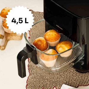 Friteuse à air domestique à écran tactile 1450W, panier en verre 4,5L, 9 programmes, <span class=keywords><strong>préchauffage</strong></span>, température 80-200 degrés, minuterie 60 min, compatible lave-vaisselle - Product Image 2