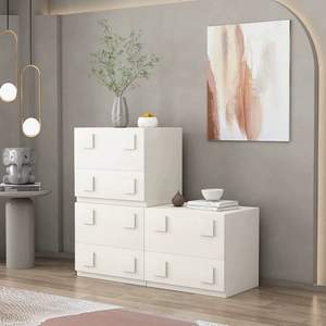 Home Modern Farmhouse Combinable Stackable <b>White</b> Wooden Bedroom Nightstand Sofa <b>Side</b> Storage Cabinet Living Room - Product Image 4
