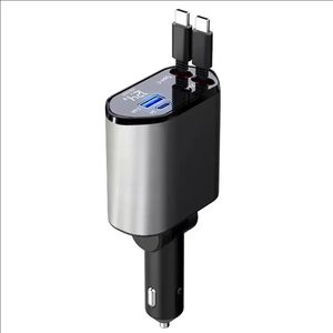 Cargador de Coche Retráctil 4 en 1 con Carga Súper Rápida, Adaptador de Cargador de Coche USB Ajustable de 180° con Pantalla para iPhone 16 y Samsung - Product Image 1