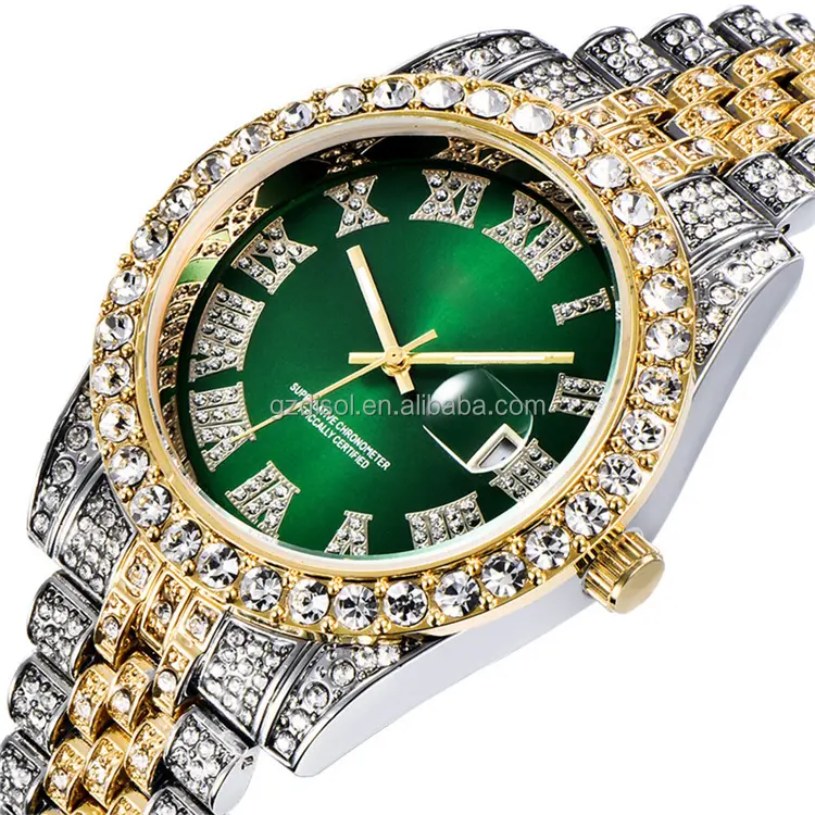 Montre à Quartz en acier inoxydable pour hommes, haute qualité, mode Hiphop, plaqué or, luxe, diamant glacé, nouvelle collection 2020