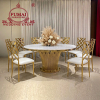 Table d'événement royale circulaire Birthday Paty Ensemble table à manger 7 places en acier inoxydable doré