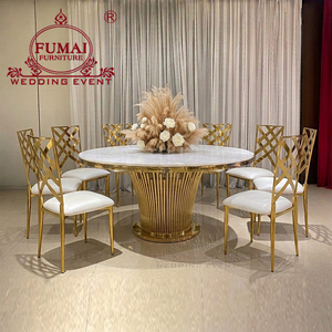 Table d'événement royale circulaire Birthday Paty Ensemble table à manger 7 places en acier inoxydable doré - Product Image 3