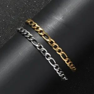 2021wholesale Jewelry 5mm Gold Plated Stainless Steel Figaro Link Chain Bracelet