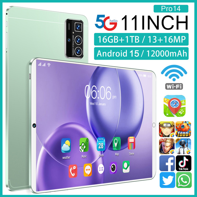 Pro 14 >10.1" MTK Octa Core Tablet PC 16GB+1TB 108MP 8000mAh 5G Dual SIM+TF AI Core Gaming Ultra 120Hz Refresh Rate Wi-Fi