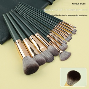 14pcs Makeup Brush Set Synthetic Fiber Plastic Handle Leather Case Face Contour Blush Loose Powder Professional OEM Kit - Product Image 2