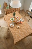 Nappe en coton et lin imprimée de fleurs orange style rustique, anti-poussière et infroissable, motif floral pour cuisine